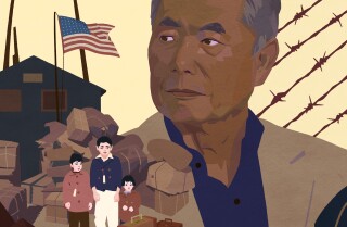 An illustration of George Takei in "The Terror: Infamy" by Shenho Hshieh for the Times