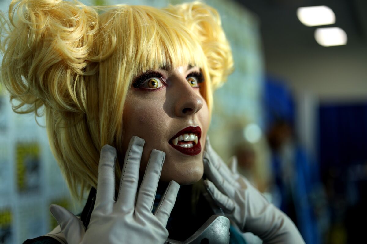 Emma Roberts of Scottsdale dressed as Himiko Toga of My Hero Academia at Comic-Con International in San Diego on July 19, 2019.