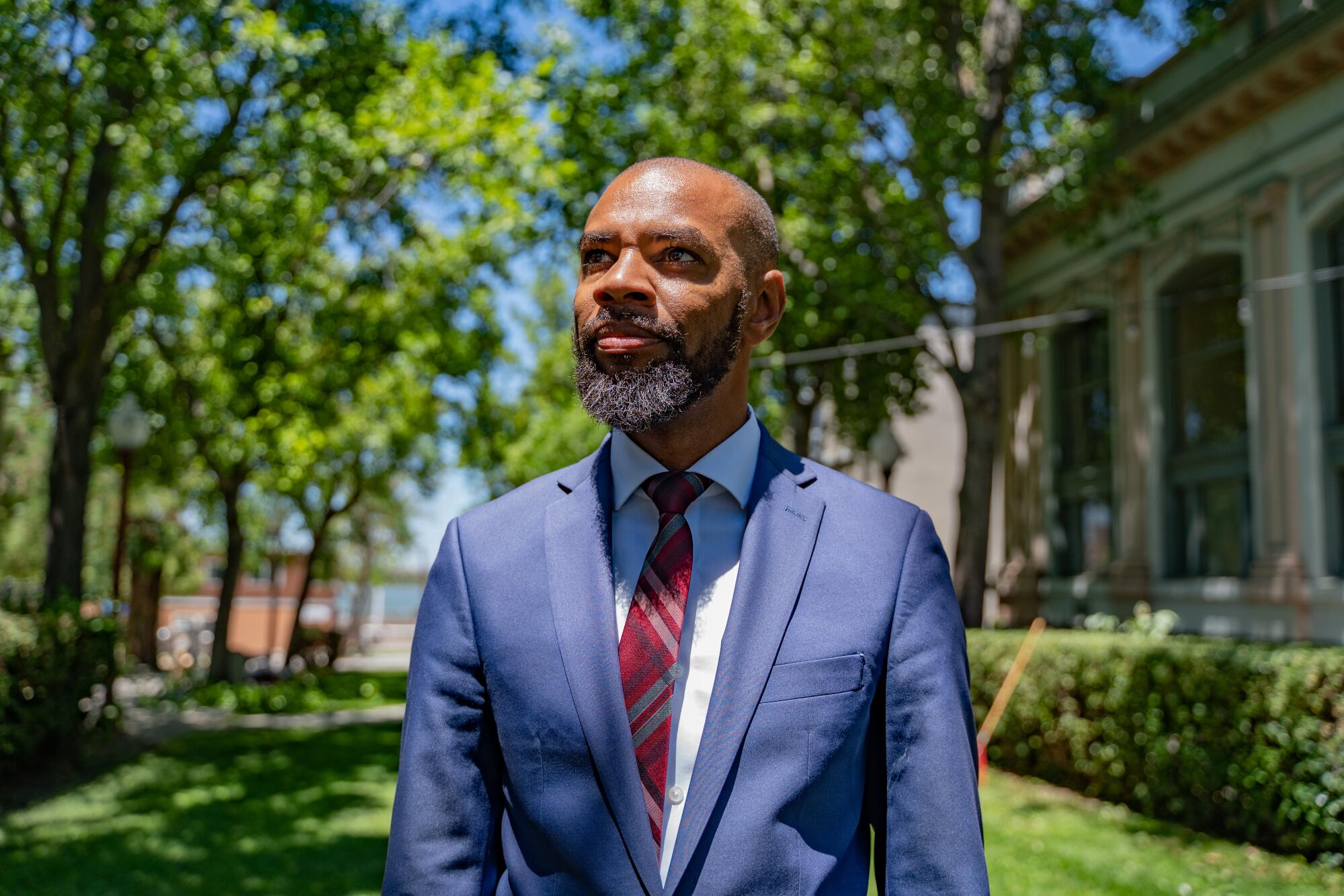 Mayor Lamar Thorpe walks in Waldie Plaza in Antioch.