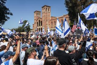 Westwood, CA, Sunday, April 28, 2024 - Thousands rally for Israel as pro Palestine counter demonstrators surround them at UCLA. (Robert Gauthier/Los Angeles Times)