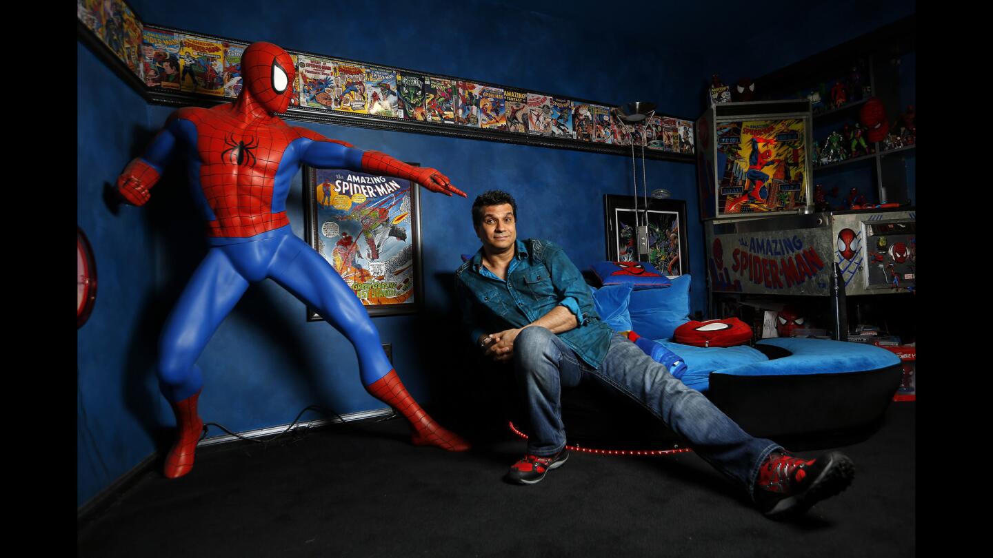 Video game composer Tommy Tallarico inside the Spider-Man room at his home in San Juan Capistrano on May 5, 2015.