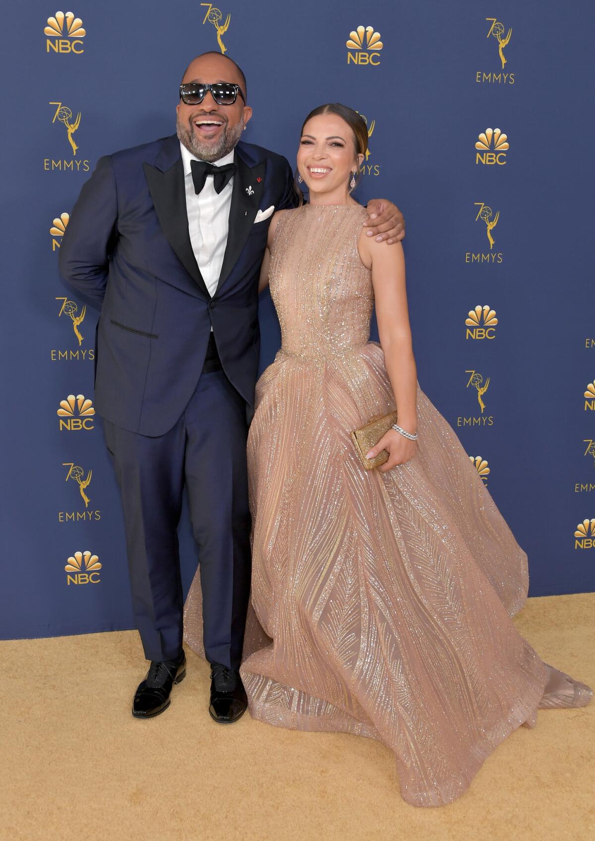 Kenya Barris and Rainbow Edwards-Barris at the 70th Emmy Awards at Microsoft Theater.