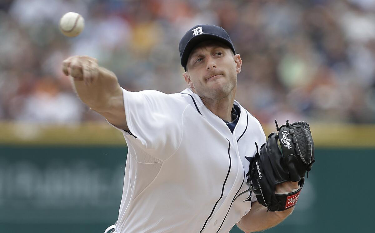 Detroit Tigers starting pitcher Max Scherzer throws against the Dodgers on July 9.