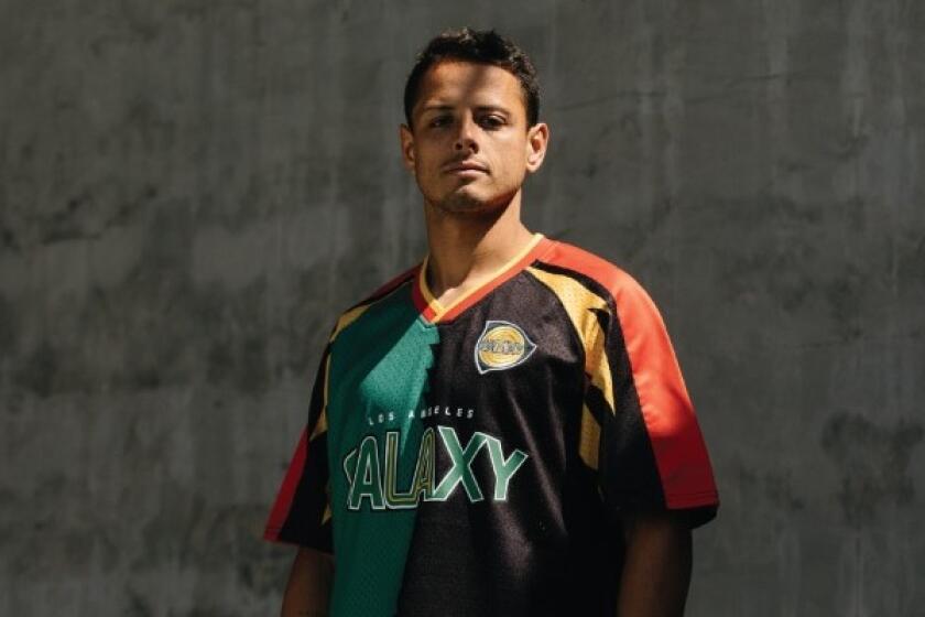Javier “Chicharito” Hernández wearing one of the Galaxy's Since '96 shirts.