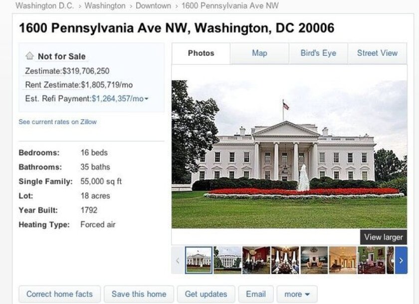 Zillow Cheekily Lists White House For 319 Million Los