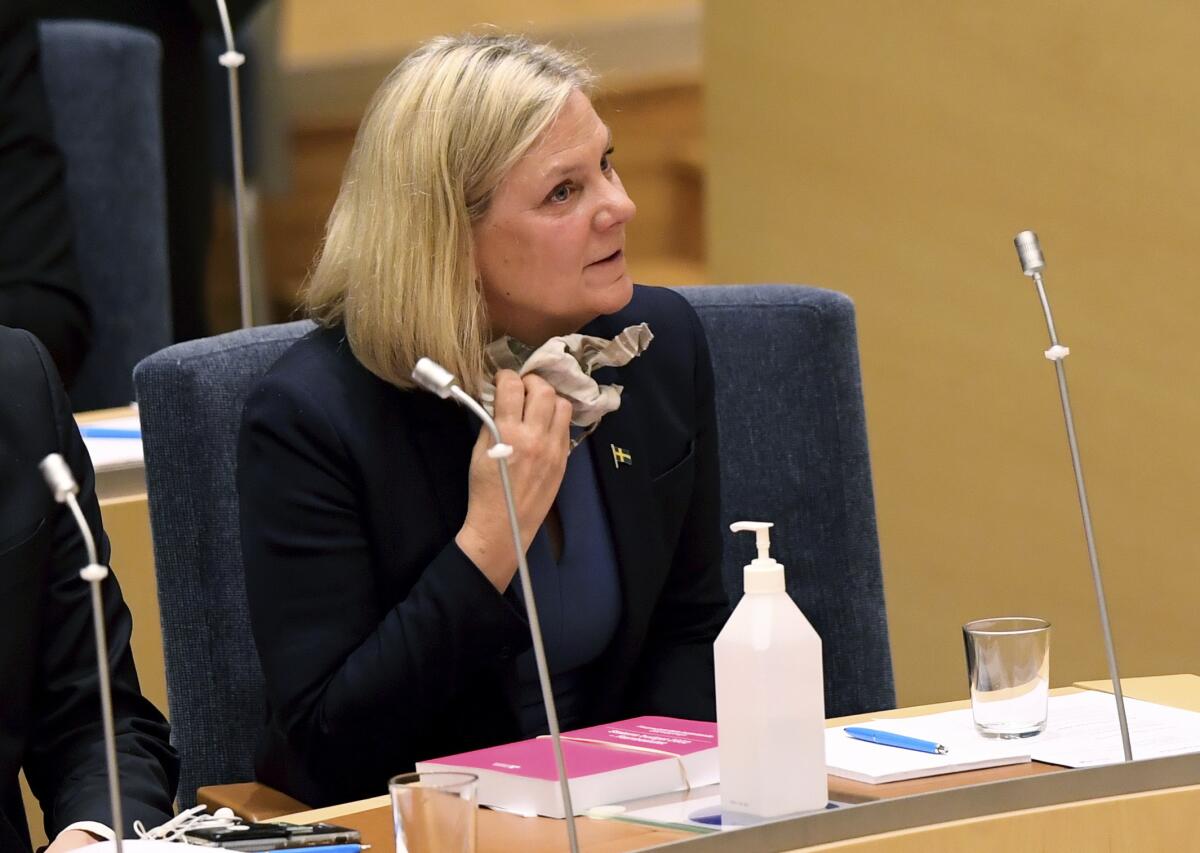 Magdalena Andersson looks on during a vote in the Swedish parliament.