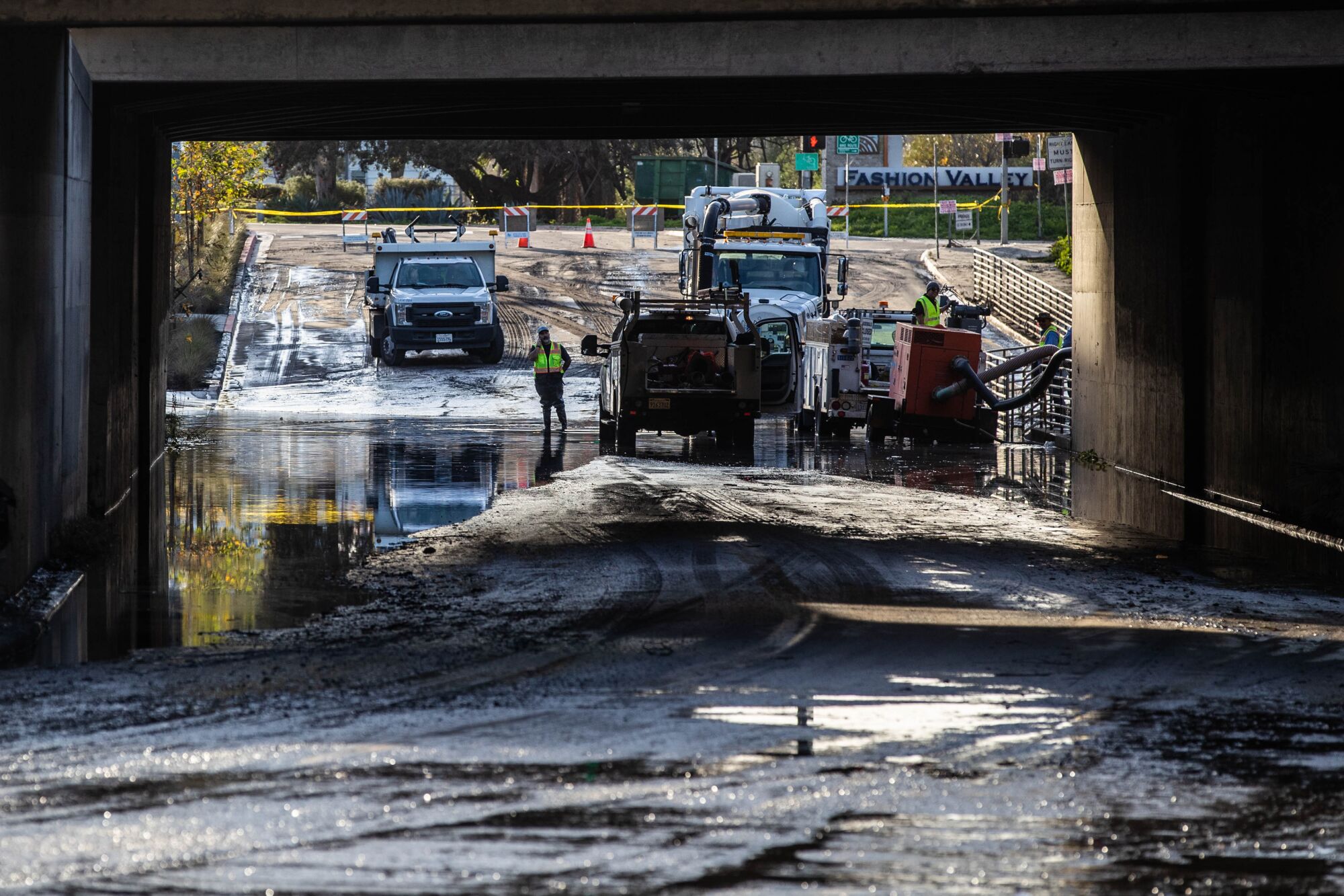 Flooding seen along Camino De La Reina in Mission Valley on Wednesday, Jan. 18, 2023 in San Diego, CA. 