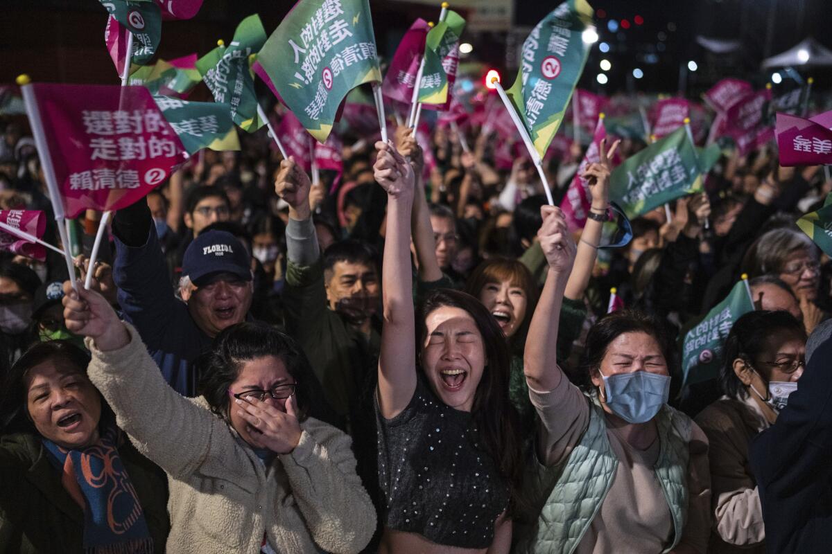 Supporters of Taiwan's Democratic Progressive Party rallying in New Taipei City