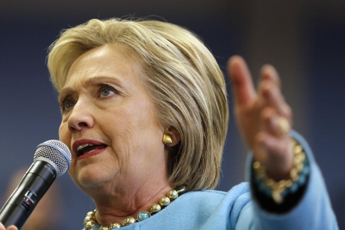 Hillary Clinton speaks during a campaign stop Monday at Manchester Community College in Manchester, N.H.