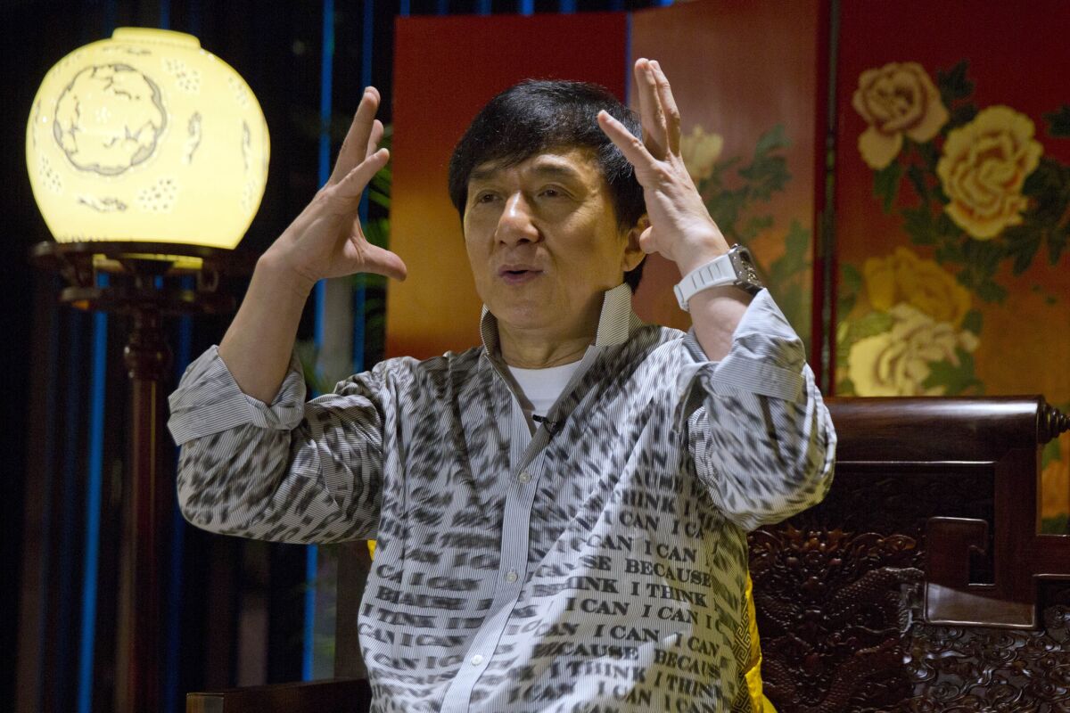 Jackie Chan is shown in Beijing in 2015. His action-comedy "Railroad Tigers" topped China's box office last week.