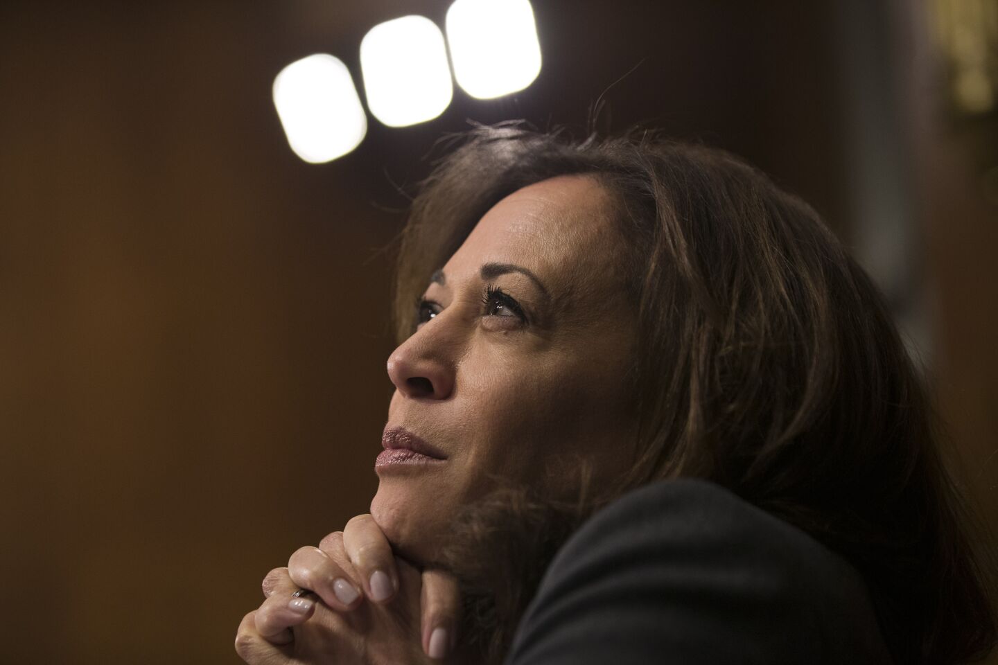 March 6, 2019: Sen. Kamala Harris listens during a hearing of the Senate Judiciary Committee.