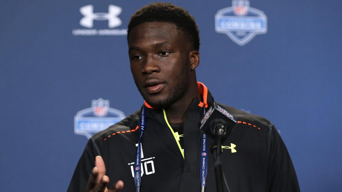 Former USC wide receiver Nelson Agholor answers a question during a news conference at the NFL Scouting Combine in Indianapolis on Thursday.