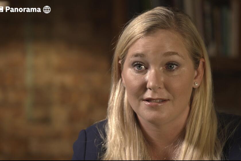 In this image taken from video issued by the BBC, Virginia Roberts Giuffre speaks during an interview on the BBC Panorama program that will be aired on Monday Dec. 2, 2019. Roberts Giuffre says she was a trafficking victim made to have sex with Prince Andrew when she was 17 is asking the British public to support her quest for justice. She tells BBC Panorama in an interview to be broadcast Monday evening that people "should not accept this as being OK." Giuffre's first UK television interview on the topic describes how she was trafficked by notorious sex offender Jeffrey Epstein and made to have sex with Andrew three times, including once in London. (BBC Panorama via AP)