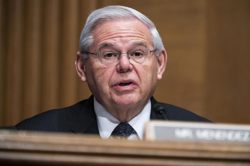 FILE - Sen. Robert Menendez, D-N.J., at a hearing May 10, 2022, on Capitol Hill in Washington. Menendez, the chair of the Senate Foreign Relations Committee is calling for freezing all U.S. cooperation with Saudi Arabia, including arms sales. Sen. Robert Menendez also declared Monday that he would no longer green-light any U.S. dealings with the Saudis, beyond essential security matters.(Tom Williams/Pool via AP)