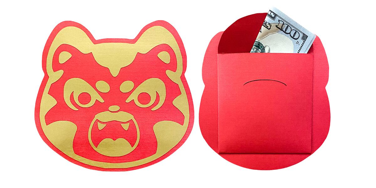 A red, tiger-shaped envelope