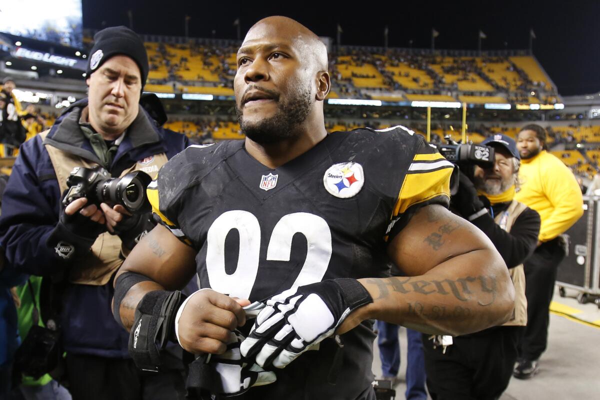 James Harrison, shown in December, has spent 11 of his 12 NFL seasons with the Pittsburgh Steelers.