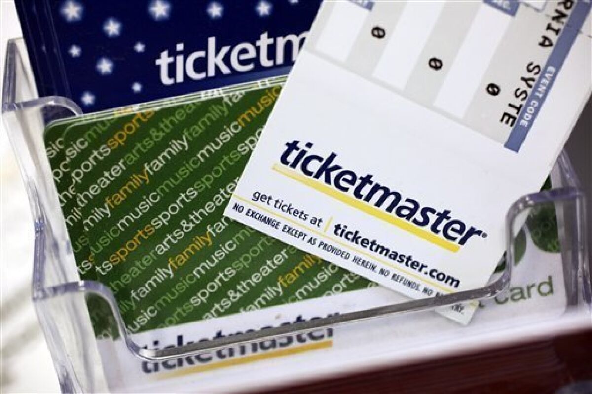 FILE - In this May 11, 2009 file photo, Ticketmaster tickets and gift cards are shown at a box office in San Jose, Calif. Ticketmaster Entertainment Inc. is expected to release third-quarter financial results Monday, Nov. 9, 2009. (AP Photo/Paul Sakuma, file)
