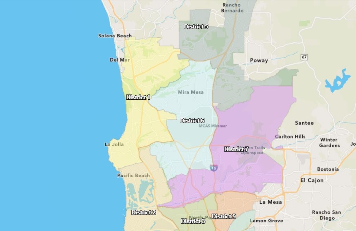 A map of the current City Council District 2 (in tan, as it relates to the surrounding council districts