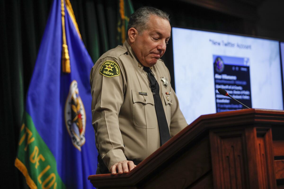 L.A. County Sheriff Alex Villanueva during a news conference on Tuesday in which he conceded the election to Robert Luna.