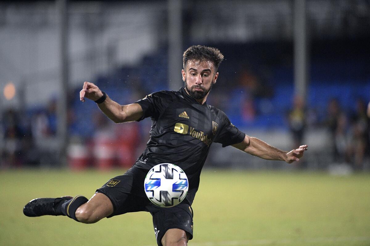 LAFC forward Diego Rossi attempts a shot during the second half of a match.
