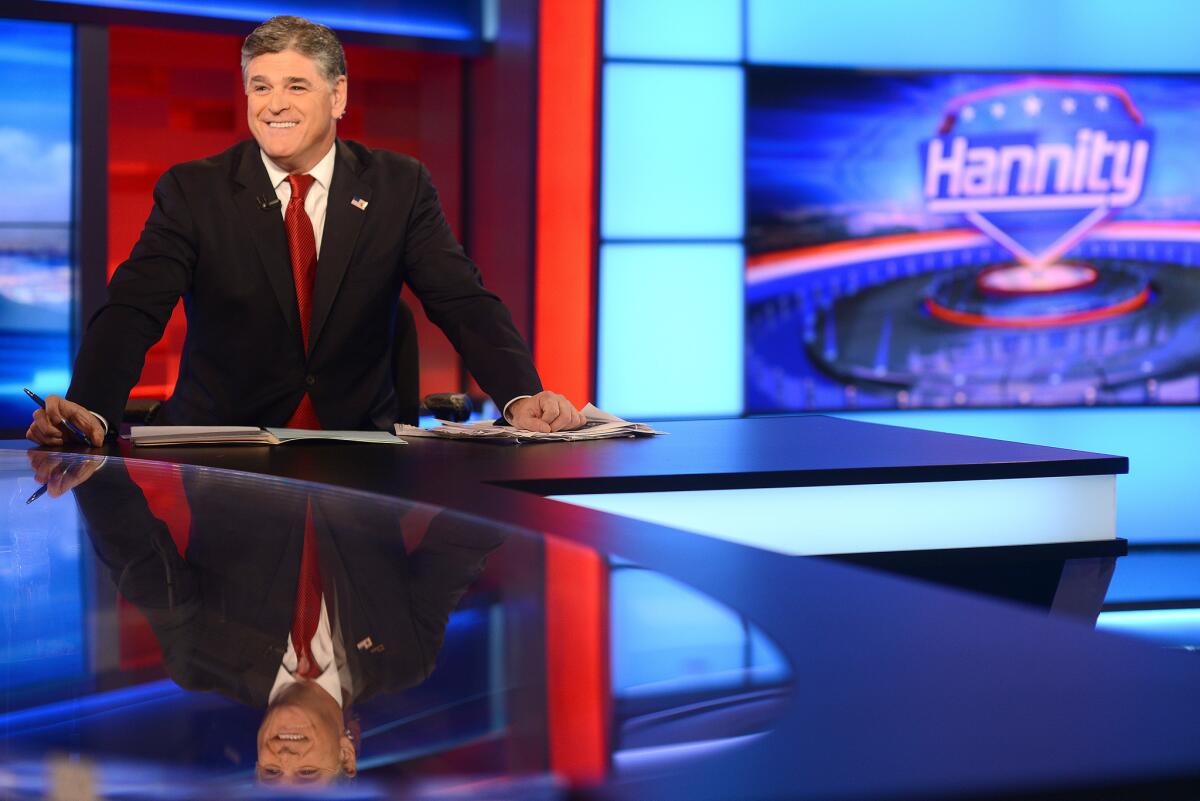 Sean Hannity, host of Fox News Channel's Hannity, in the Fox studios taping his television show on October 26.