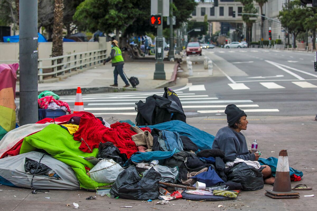 A homeless encampment in downtown Los Angeles