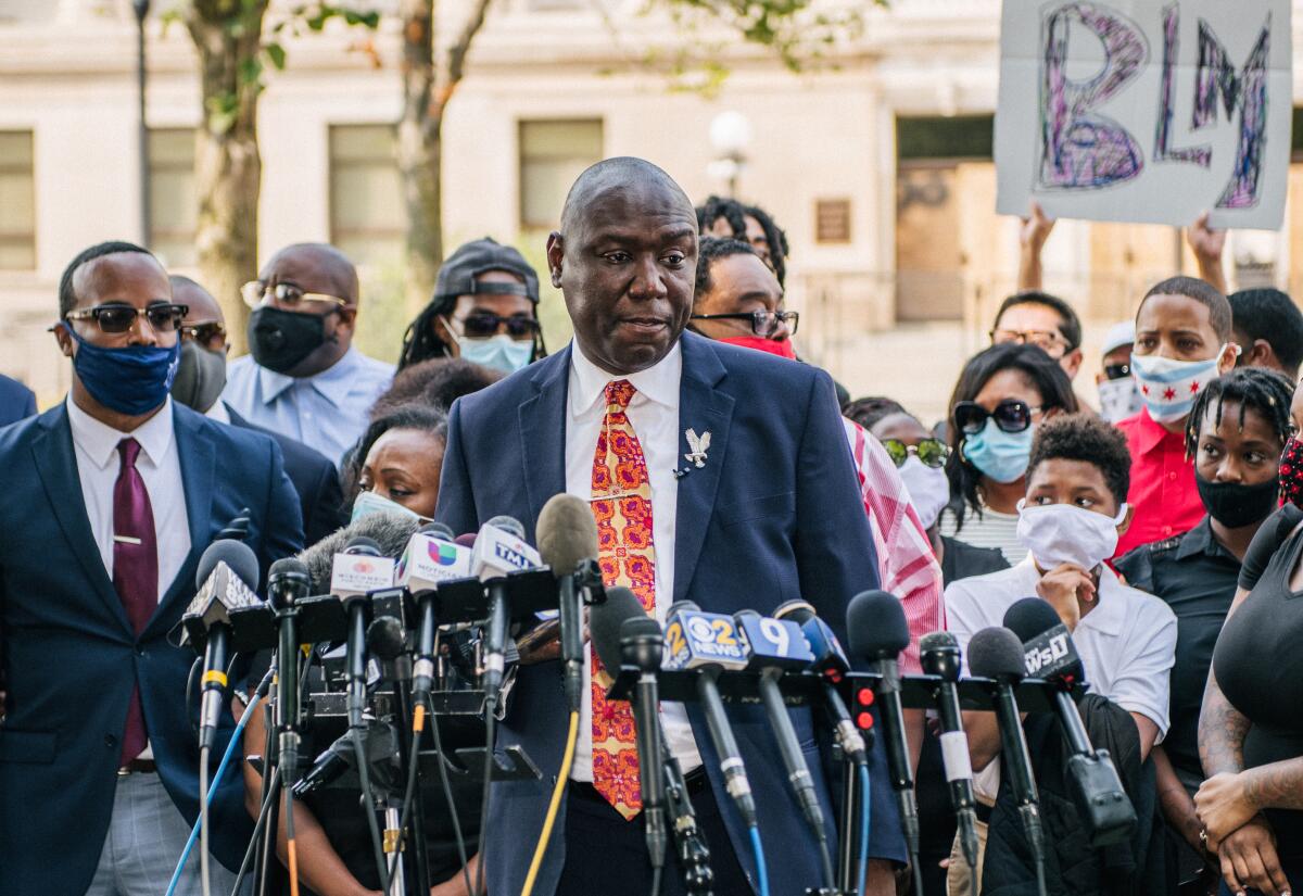 Ben Crump speaks at an outdoor news conference.