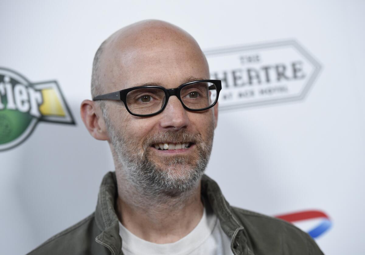 Moby will open a vegan restaurant called Little Pine in Silver Lake. Here, Moby attends the David Lynch Foundation Music Celebration at the Theatre at Ace Hotel on Wednesday, April 1, 2015, in Los Angeles.