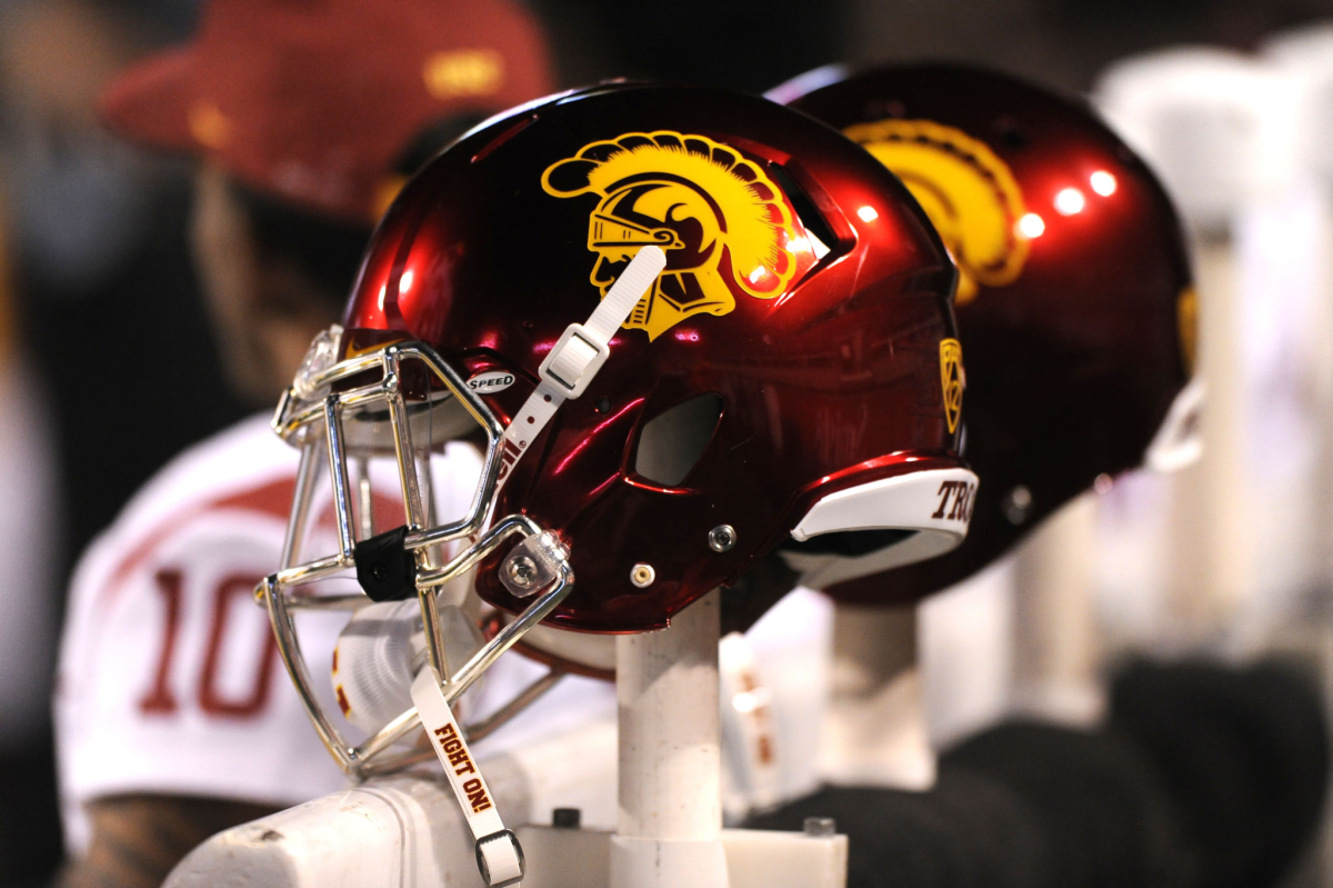USC football helmets.
