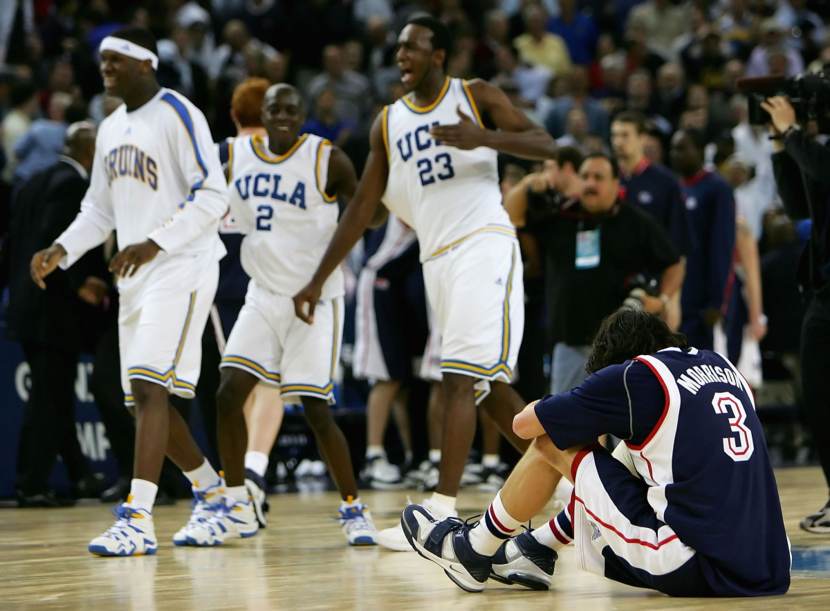 Gonzaga's Adam Morrison reacts after UCLA's 73-71 win over Gonzaga in their NCAA tournament regional in 2006.