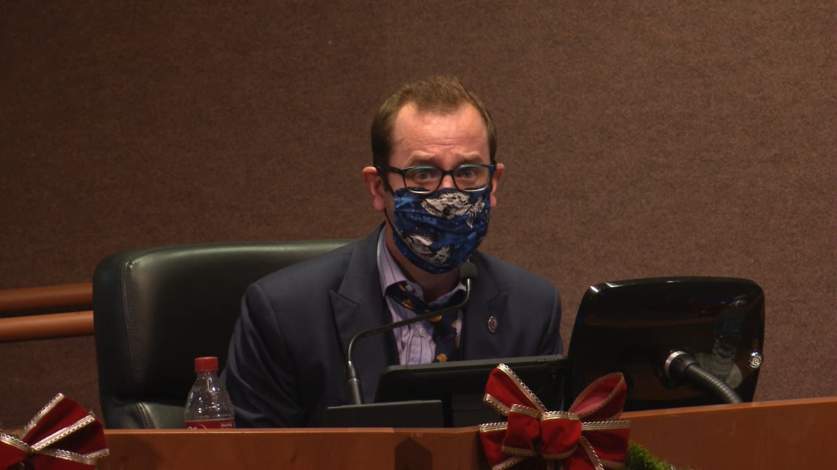 Huntington Beach City Councilman Dan Kalmick addresses the council during Monday night's meeting.