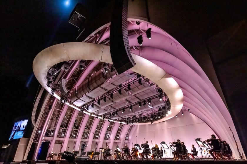 The Hollywood Bowl hatch shell makes its debut during the venue's reopening on May 15, 2021.
