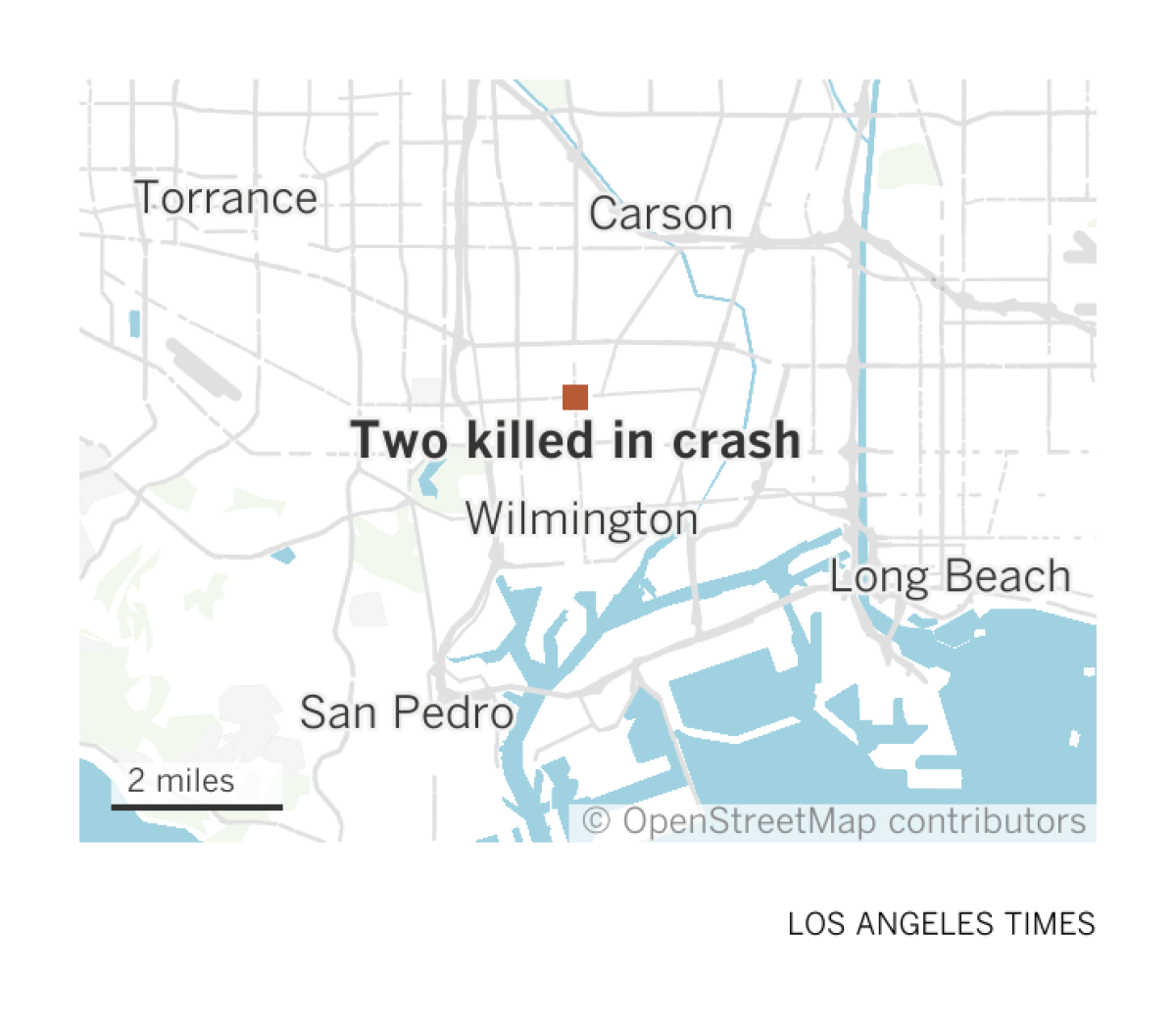 A map shows the location of a crash that killed two people in Wilmington