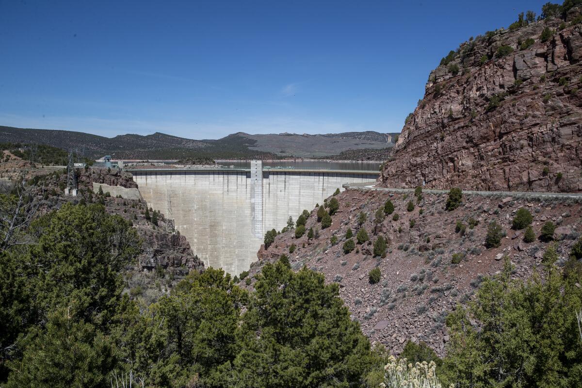 Flaming Gorge Dam impounds the Green River, a tributary of the Colorado, in northern Utah.