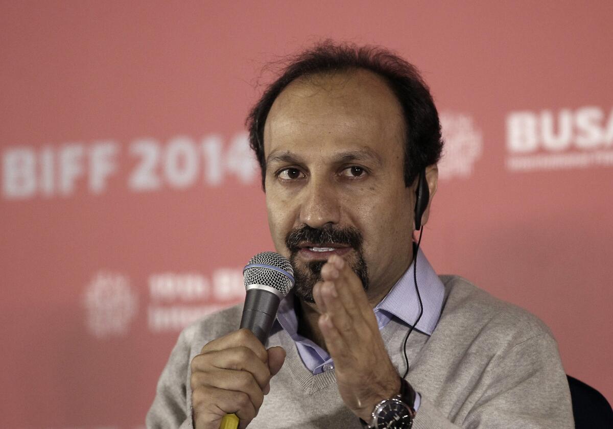 Iranian director Asghar Farhadi speaks during a news conference at the Busan International Film Festival in Busan, South Korea, on Oct. 3.