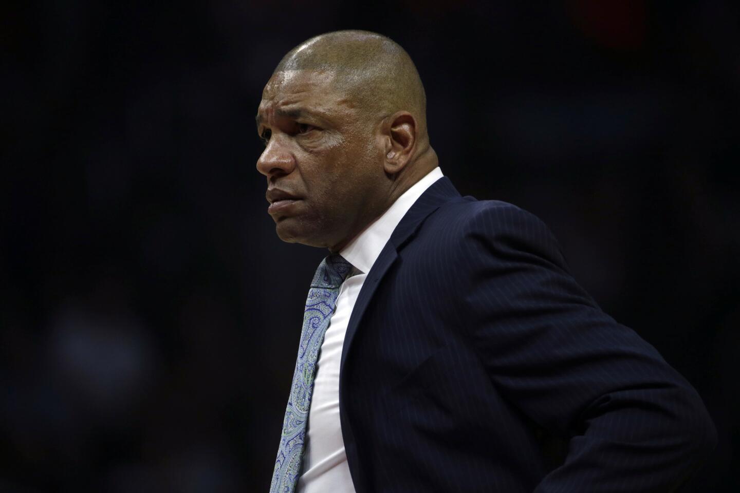 Clippers Coach Doc Rivers looks on during a game against the Denver Nuggets at Staples Center on Wednesday.
