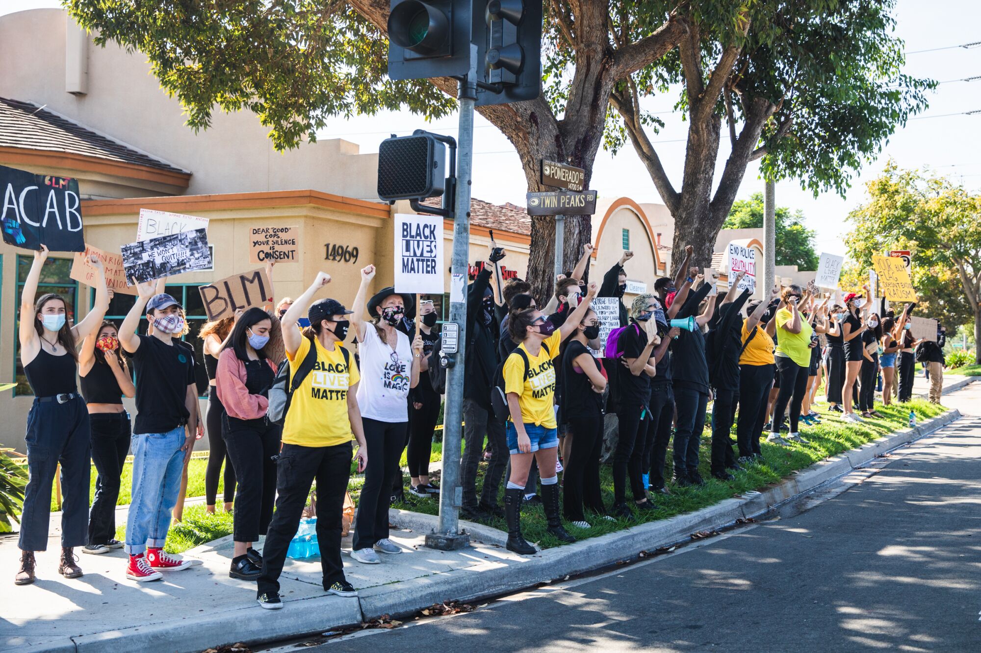 Around 40-50 Black Lives Matter protesters staged in Poway while over 100 Trump supporters rallied across the street.
