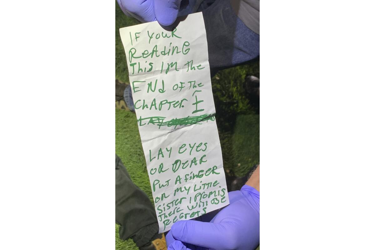 Handwritten note by gunman