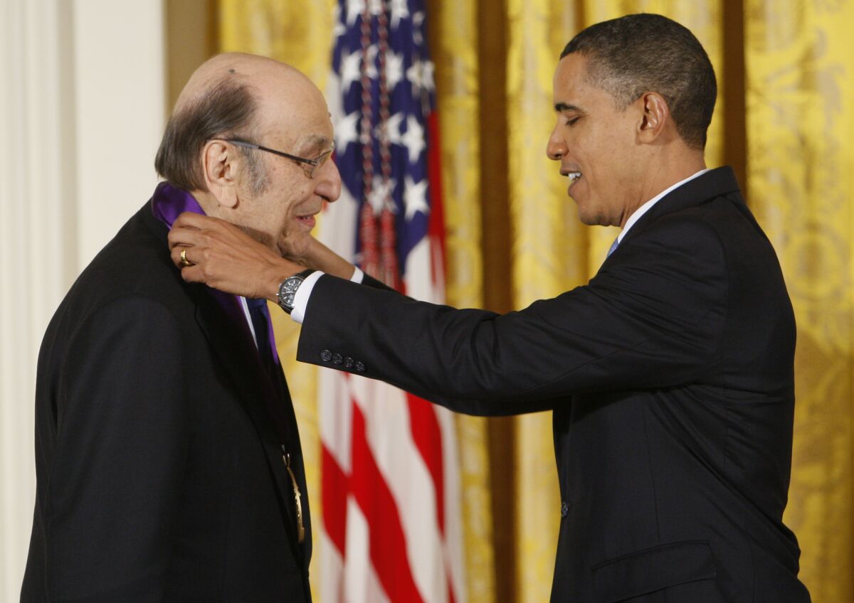 President Obama presents a 2009 National Medal of Arts to Milton Glaser in 2010.