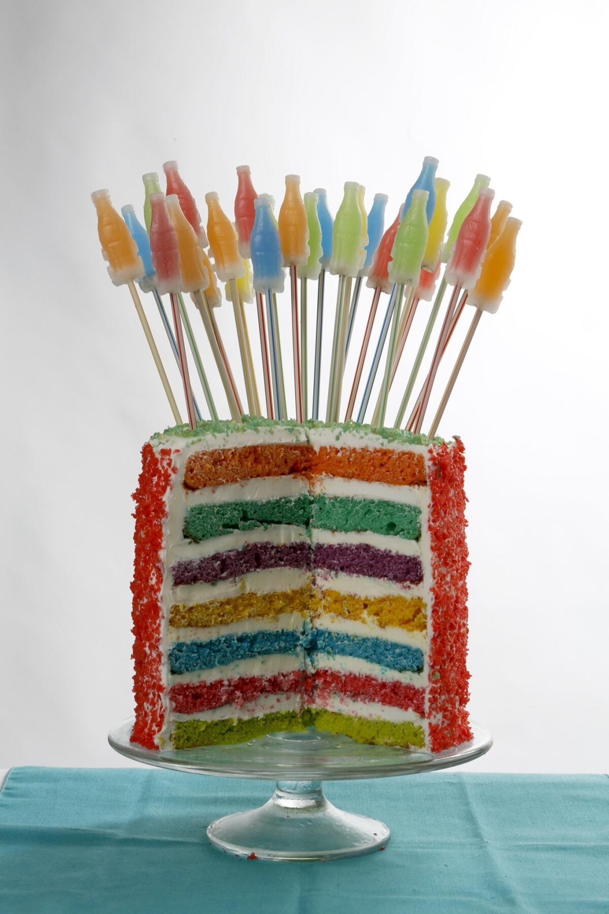 You can actually hear popping from the Seven-Layer Soda Pop Rocks Cake as the candies react with the icing. Recipe: Seven-Layer Soda Pop Rocks Cake