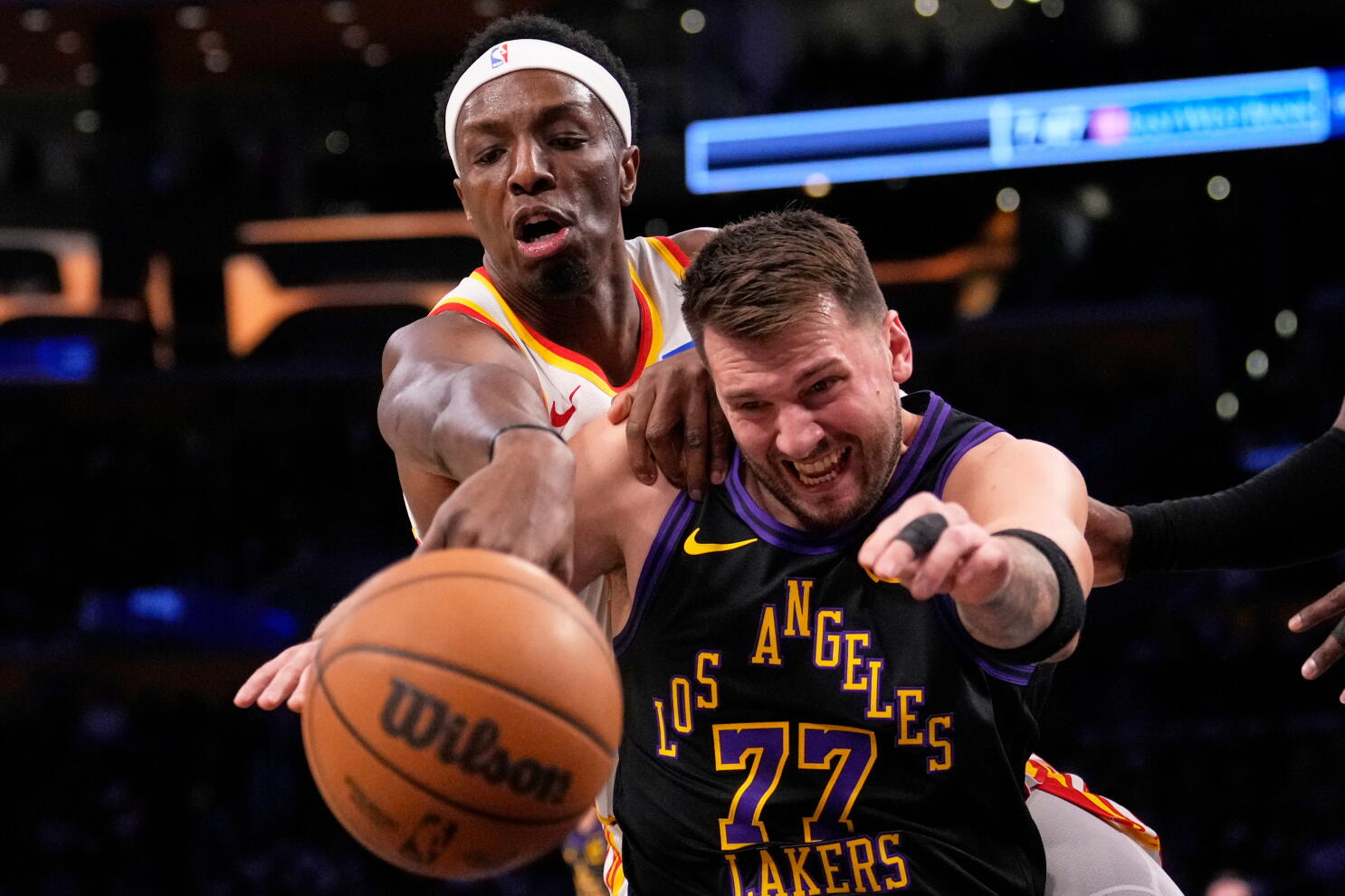 Image for Luka Doncic plays and scores points as the Lakers rout the Hawks