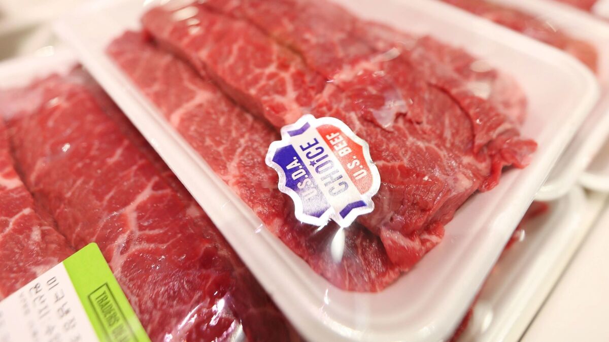 American beef is displayed at a discount store south of Seoul, South Korea.