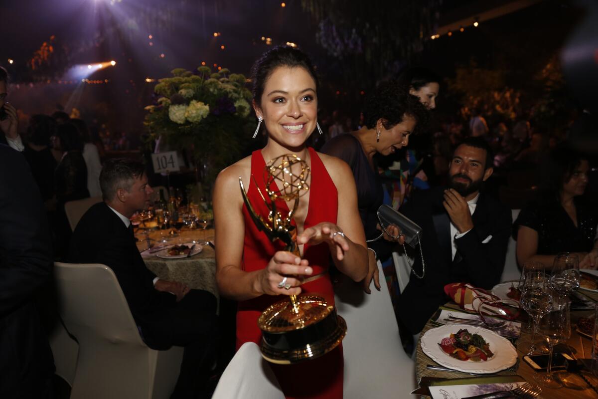 Tatiana Maslany at the Governors Ball after the 68th Primetime Emmy Awards at the Microsoft Theater in Los Angeles.