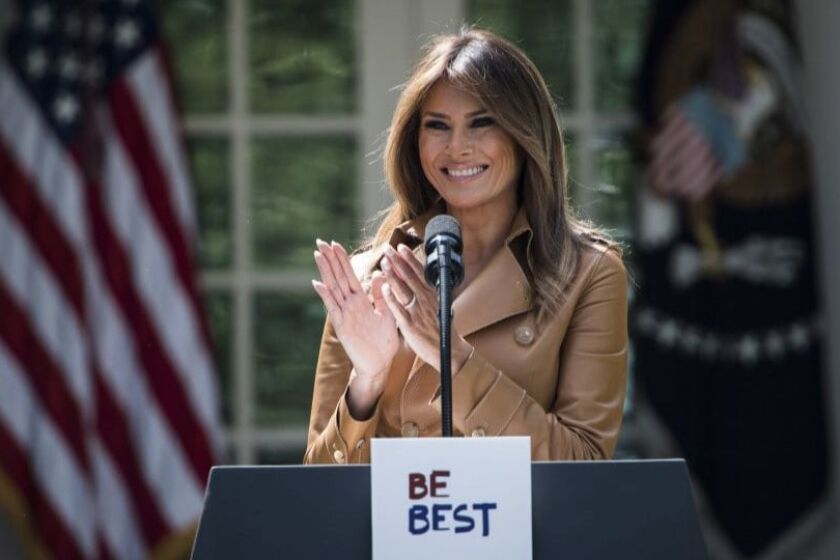 First lady Melania Trump speaks about her new "Be Best" initiative at the White House on Monday. MUST CREDIT: Washington Post photo by Jabin Botsford. ** Usable by LA, BS, CT, DP, FL, HC, MC, OS, SD, CGT and CCT **