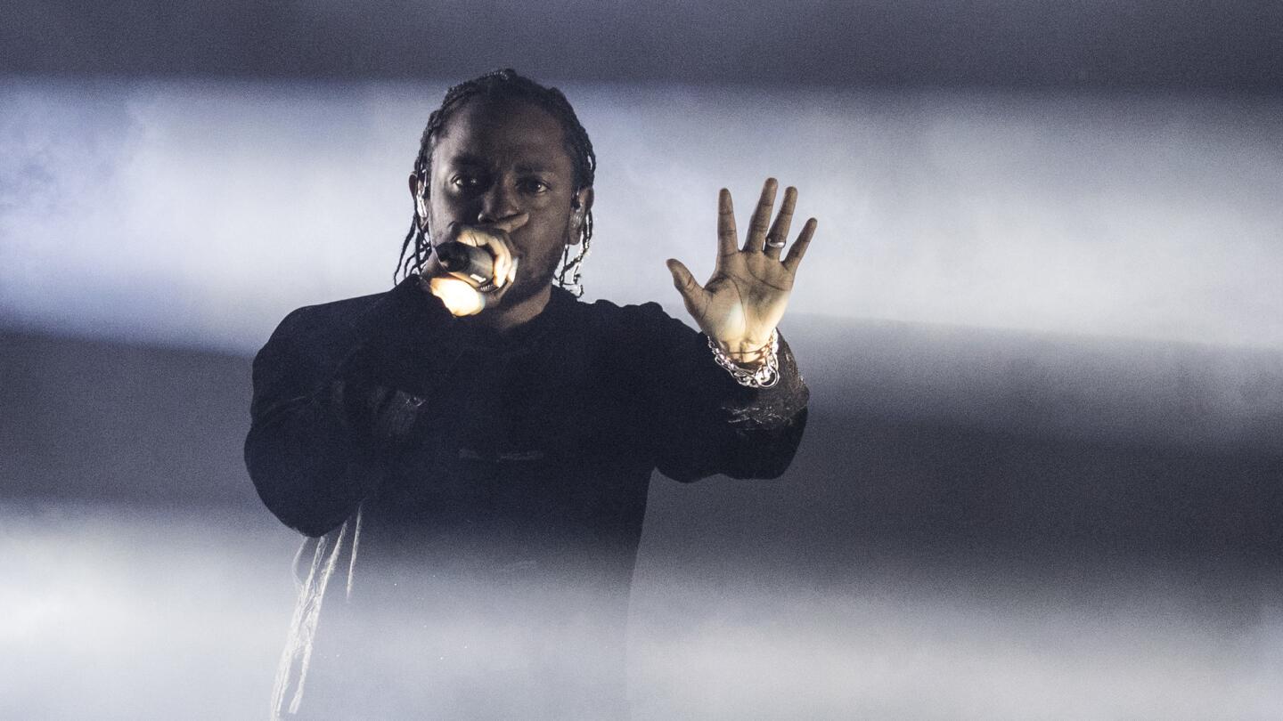 Kendrick Lamar onstage at the Coachella Valley Music and Arts Festival, 2017.