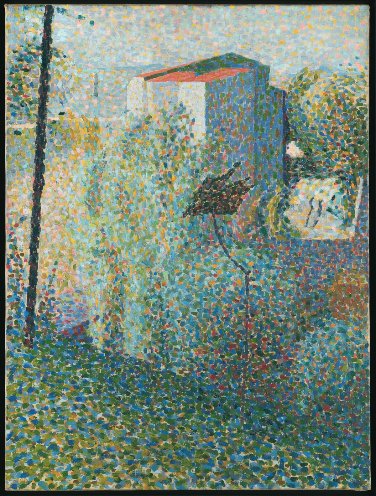 A Pointillist-style painting of a house in a landscape