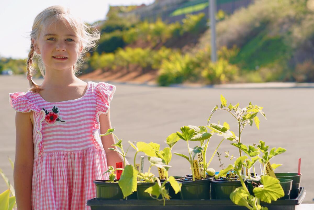 Jen Oliver's daughter Amelia, 5, helps pick the produce grown in their La Jolla backyard.