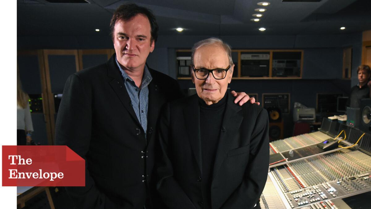 Quentin Tarantino, left, had used music by Ennio Morricone in some of his earlier films, but "The Hateful Eight" marks the first time the composer has created a score for the writer-director.