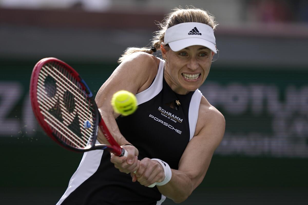 Angelique Kerber returns a shot during a match at the BNP Paribas Open in Indian Wells in March.