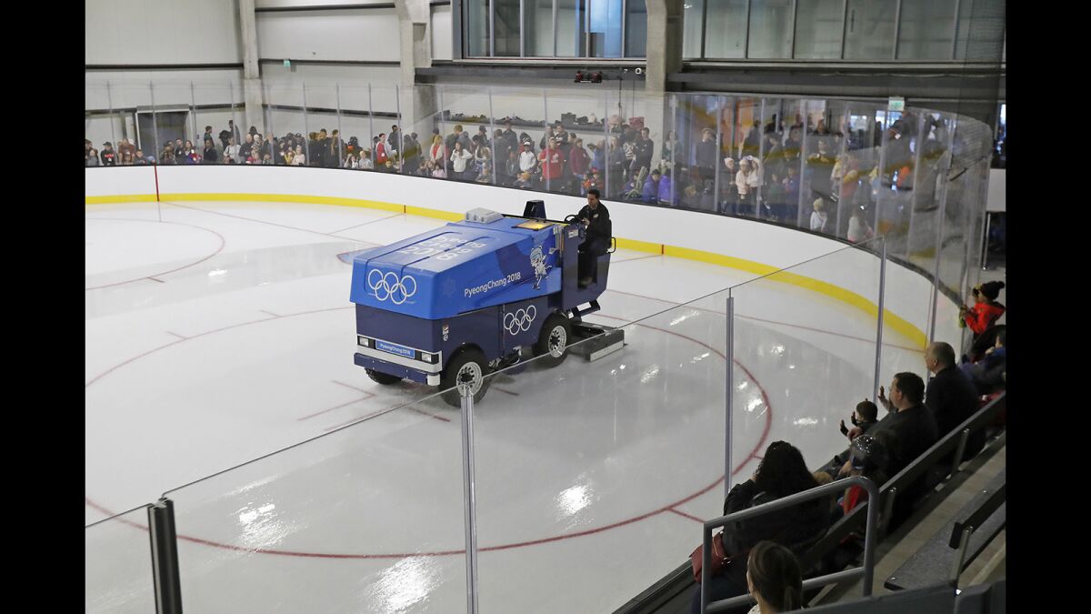 A Zamboni driver resurfaces one of four rinks at Great Park Ice & FivePoint Arena in Irvine.